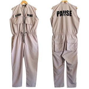 PAUSE JEANS Lightweight Utility Streetwear Festive Graphic Jumpsuit Size L Party